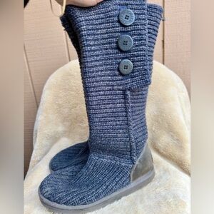 UGG Australia Women’s Classic Grey Cardy Knit Sweater Tall Boots Sz 8 EUC